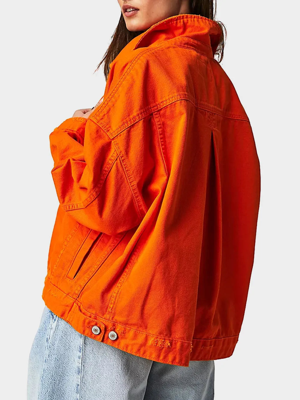 Button Up Long Sleeve Denim Jacket Orange | Denim Jackets Daverri Fashions