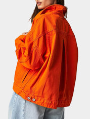 Button Up Long Sleeve Denim Jacket Orange | Denim Jackets Daverri Fashions