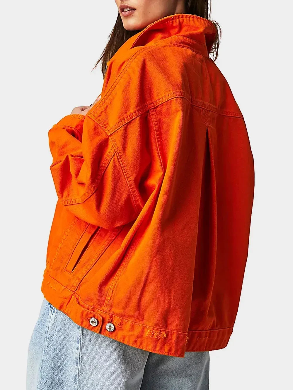Button Up Long Sleeve Denim Jacket Orange - DAVERRI FASHIONS