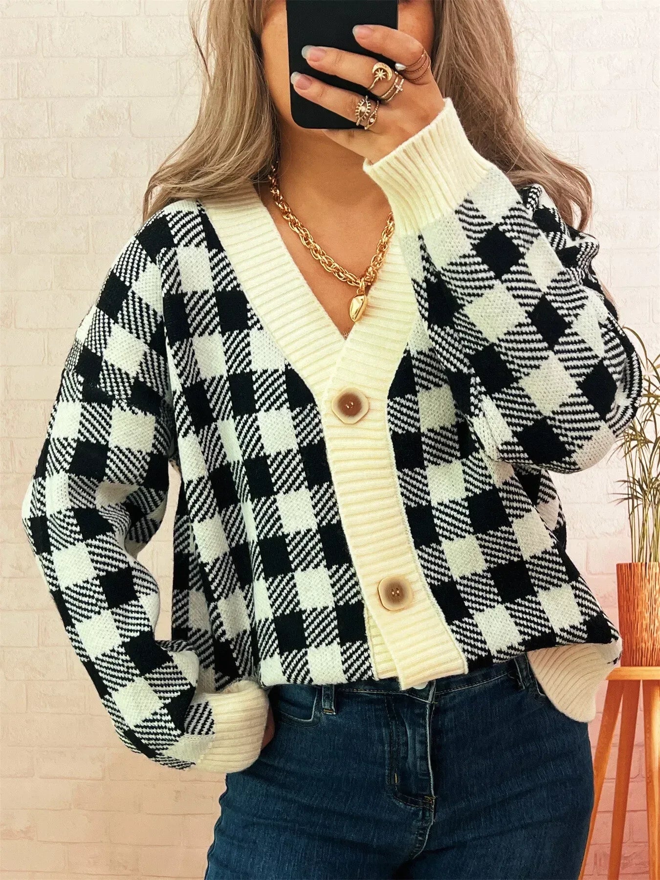 Plaid Button-Down Cardigan - DAVERRI FASHIONS