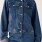 Daverri cropped oversized denim jacket with silver buttons and rolled cuffs
