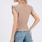 Ces Femme Texture Mock Neck Ruffle Cap Sleeve Blouse - DAVERRI FASHIONS