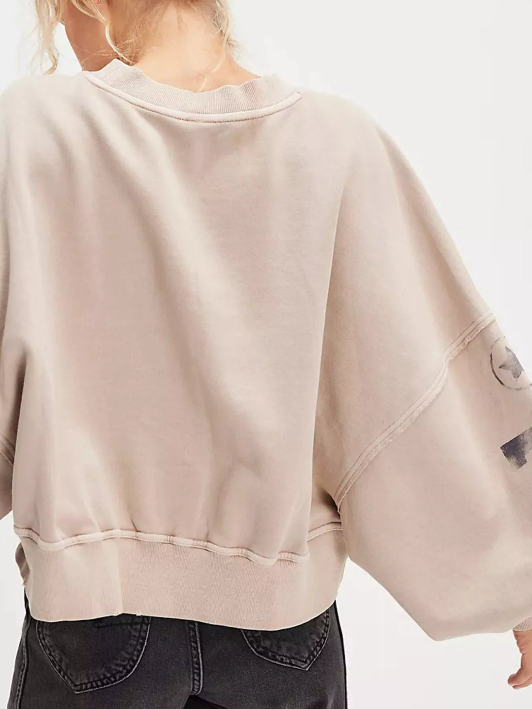 Printed Round Neck Dropped Shoulder Sweatshirt | Sweatshirts Daverri Fashions