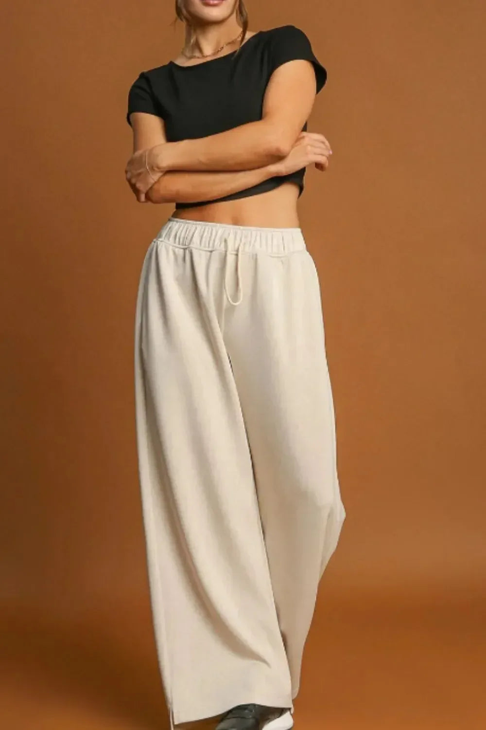 Daverri Fashions Drawstring Wide Leg Pants Beige - DAVERRI FASHIONS