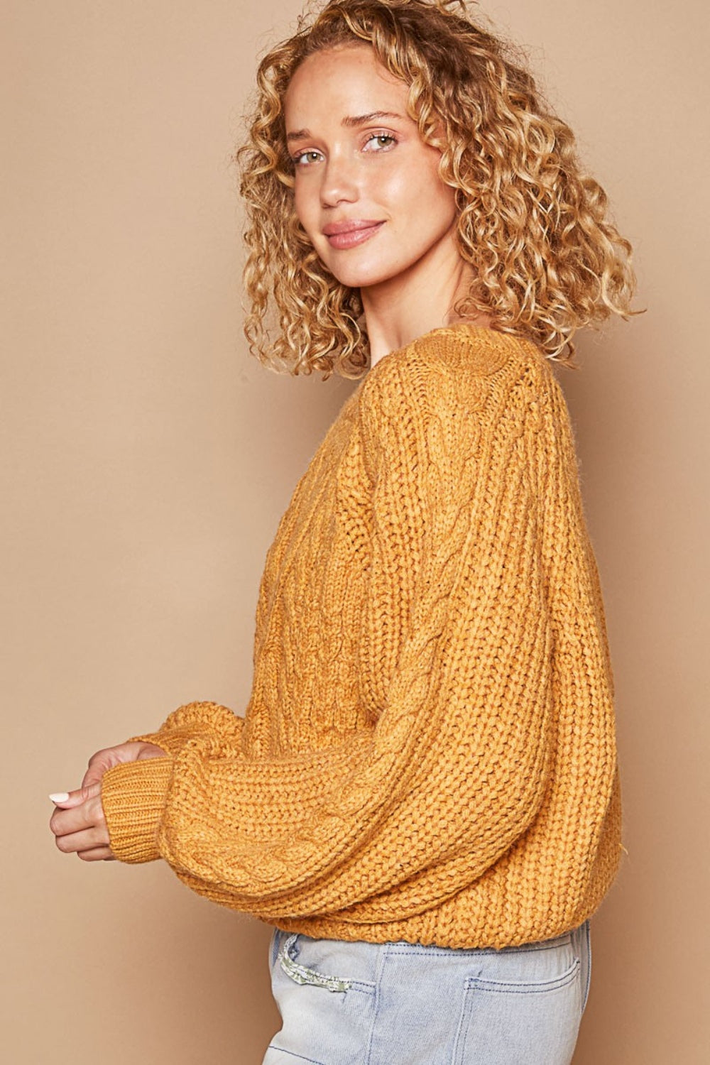 Cable Knit Cutout Long Sleeve Sweater Tops