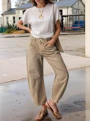 Dark Khaki Wide Leg Relaxed Fit Barrel Jeans | Jeans Daverri Fashions