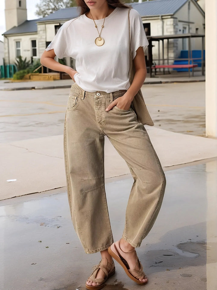 Dark Khaki Wide Leg Relaxed Fit Barrel Jeans | Jeans Daverri Fashions