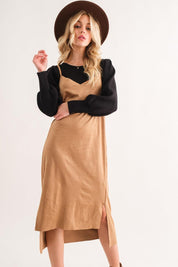 And The Why Faux Suede Cut Edge Slit Cami Midi Dress | Daverri Fashions
