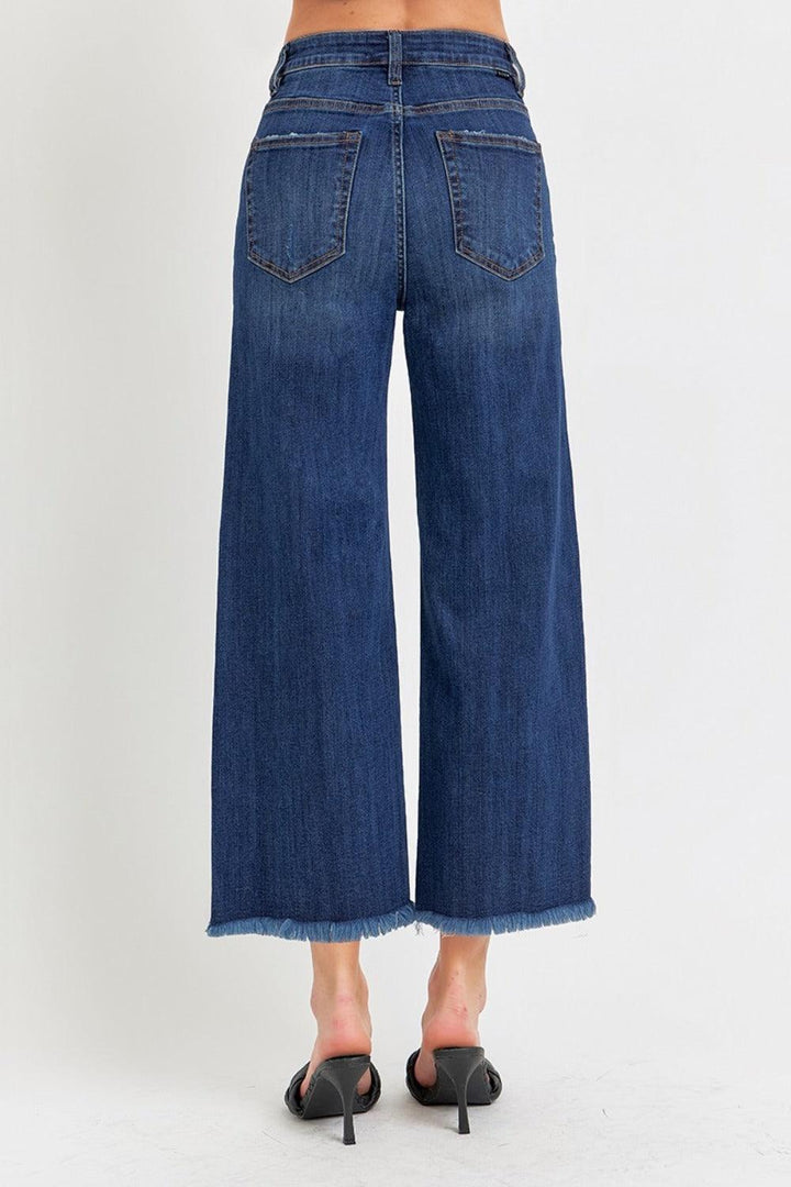 High Rise Raw Hem Cropped Wide Leg Jeans Bottoms