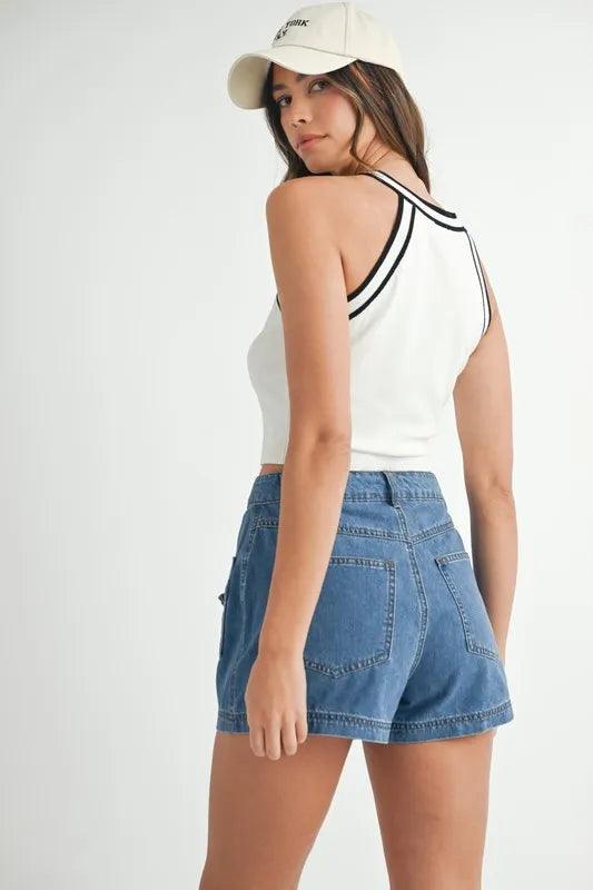 MABLE Contrast Trim Grecian Neck Cropped Tank | Crop Tops Daverri Fashions