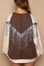 POL Balloon Sleeve French Terry Sweatshirt with Sequin Tassel | Sweatshirts Daverri Fashions