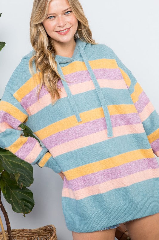 Plus Striped Loose Fit Pullover Hoodie Sweater Tops