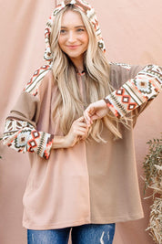 Multi And The Why Printed Color Block Hooded Waffle Top | Tops Daverri Fashions