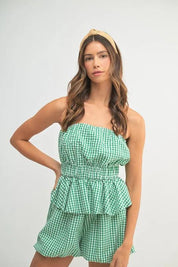MABLE Gingham Tube Top and Shorts Set | Outfit Sets Daverri Fashions