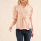 And The Why Plaid Patterned and Ruffled Wrap Blouse Top SALMON
