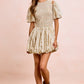 BiBi Floral Bow Tie Attachable Puff Sleeves cream mini dress