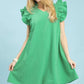 Vibrant green Umgee Seersucker Ruffle Shift Dress with textured A-line, short ruffled sleeves, V-neckline
