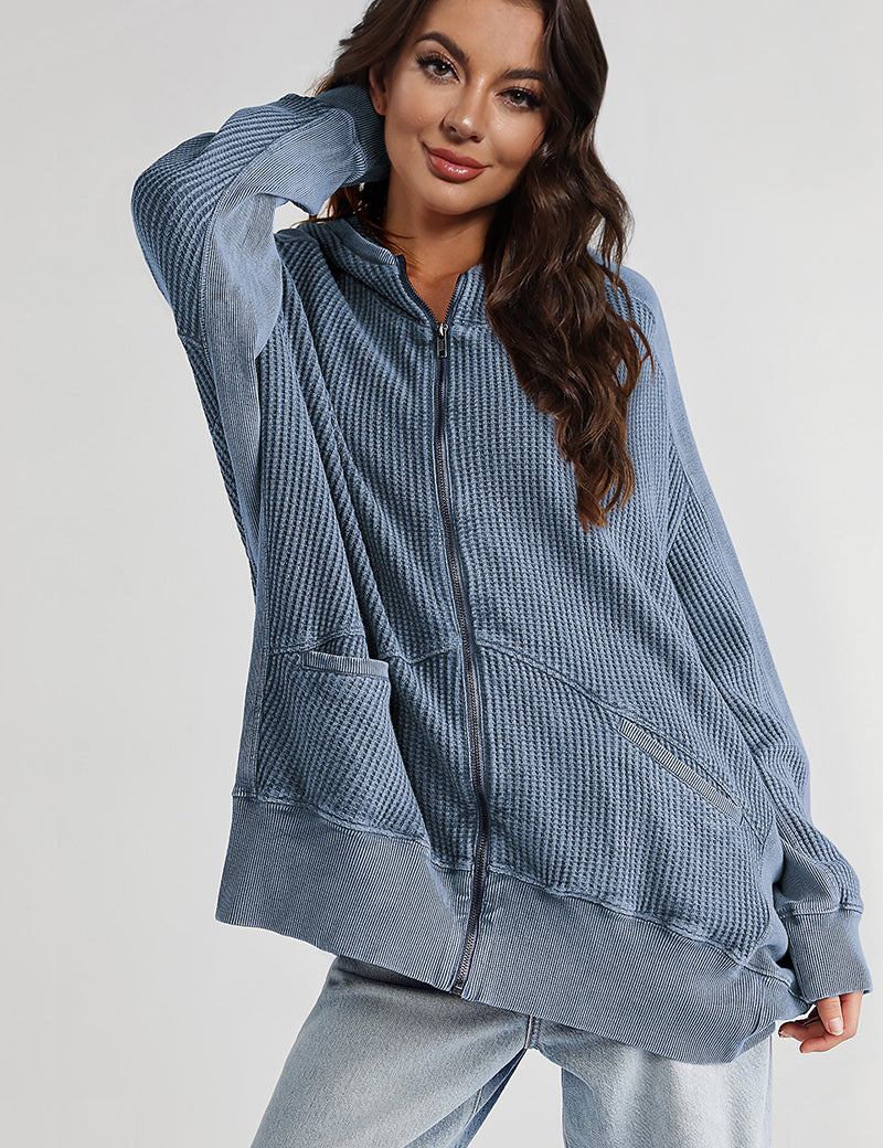 Deep Teal Zip-Up Long Sleeve Jacket | Jackets Daverri Fashions