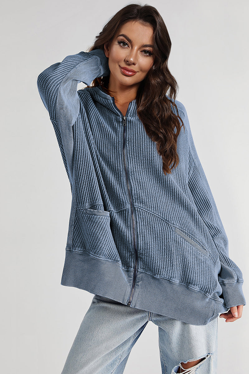 Deep Teal Zip-Up Long Sleeve Jacket | Jackets Daverri Fashions