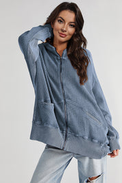Deep Teal Zip-Up Long Sleeve Jacket | Jackets Daverri Fashions