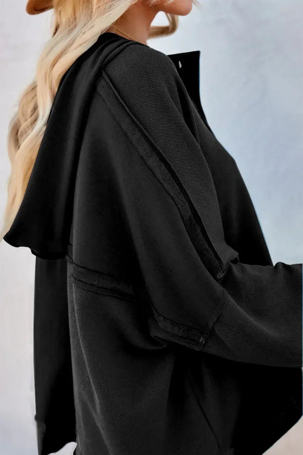 Exposed Seam Long Sleeve Hoodie - DAVERRI FASHIONS