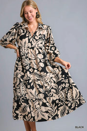 Black Umgee Floral Print Tiered Midi Dress | Midi Dresses Daverri Fashions