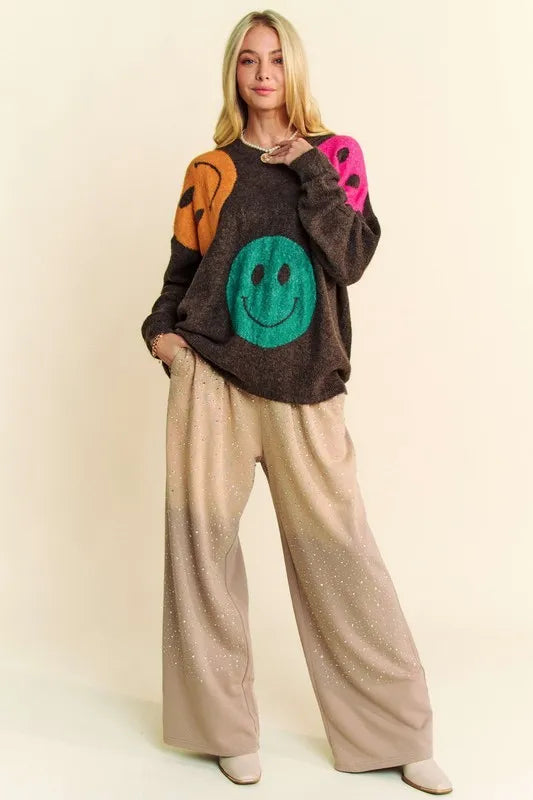 Davi & Dani Rhinestone Drawstring Wide Leg Pants Pants