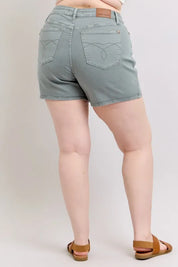 Judy Blue Full Size Hw Garment Dyed & Back Pkt Embroidery Shorts Plus Size | Daverri Fashions