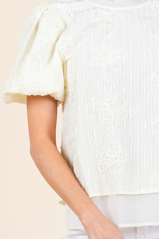 Lime 'N' Chili Floral Textured Puff Sleeve Top