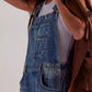Wide strap wide leg denim overalls with front pockets and buttons