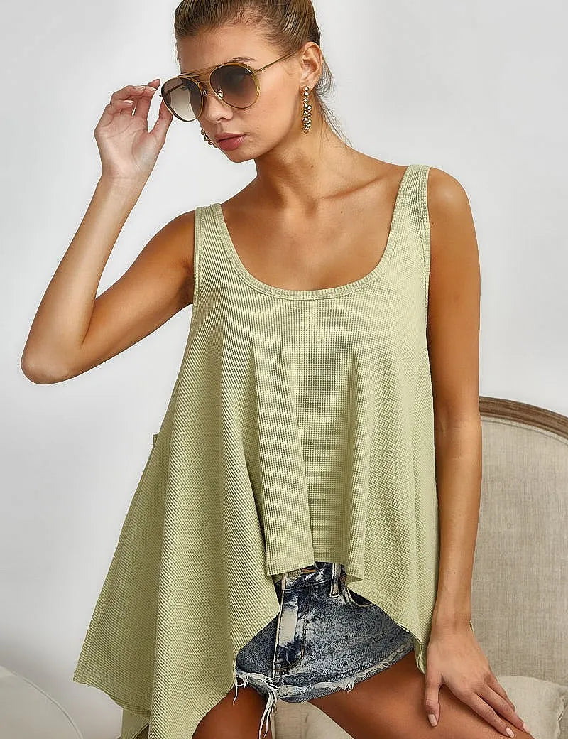 BiBi High and Low Flare Knit Tank Top | Tops Daverri Fashions