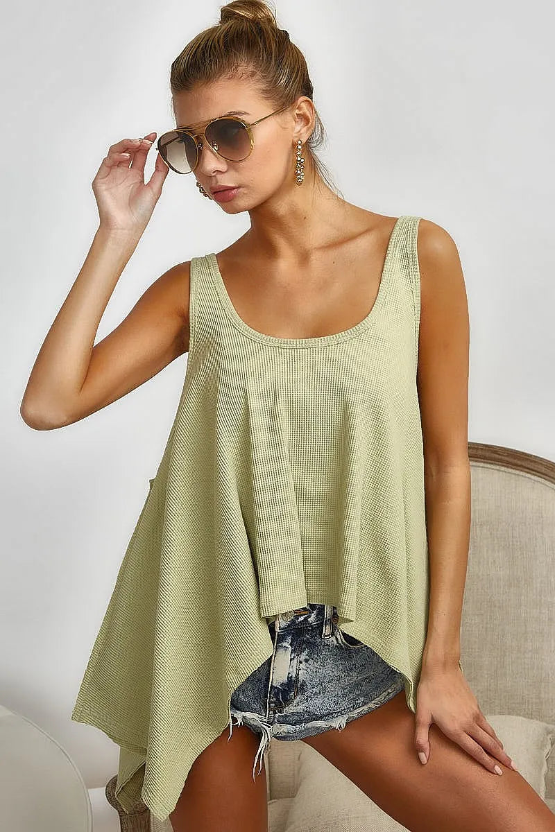 BiBi High and Low Flare Knit Tank Top Tank Tops