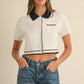 MABLE Button Down Contrast Collared Knit Cardigan