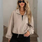 Drawstring Hem Textured Long Sleeve Jacket - DAVERRI FASHIONS