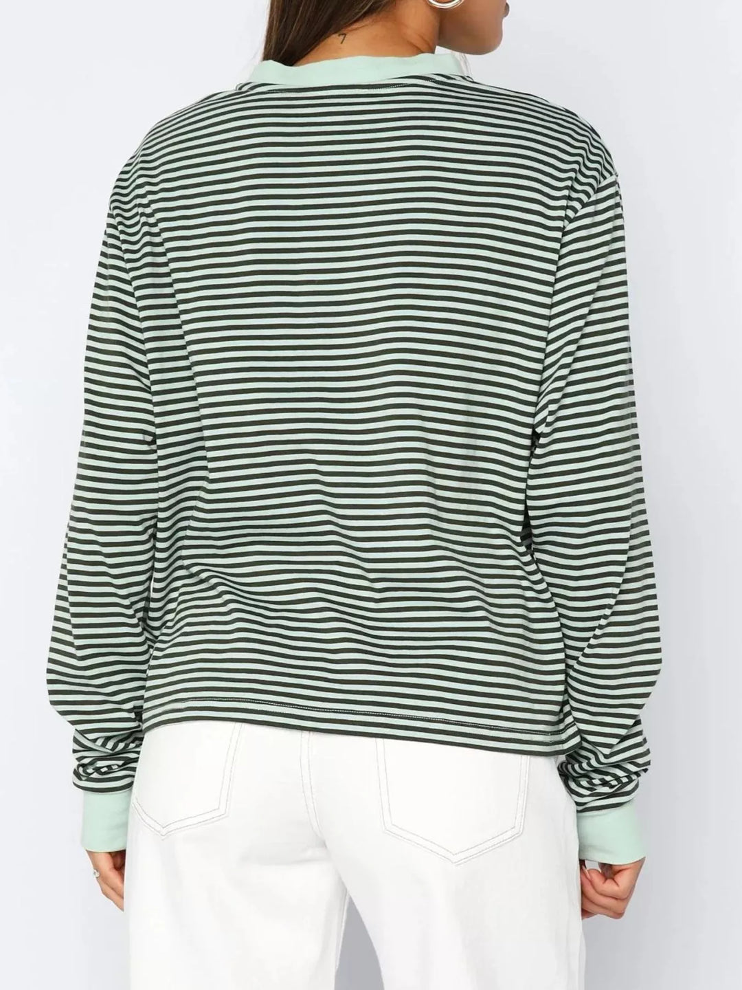 Striped Oversized Round Neck Sweatshirt | Sweatshirts Daverri Fashions