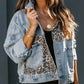 Distressed Leopard Drop Shoulder Denim Jacket - DAVERRI FASHIONS