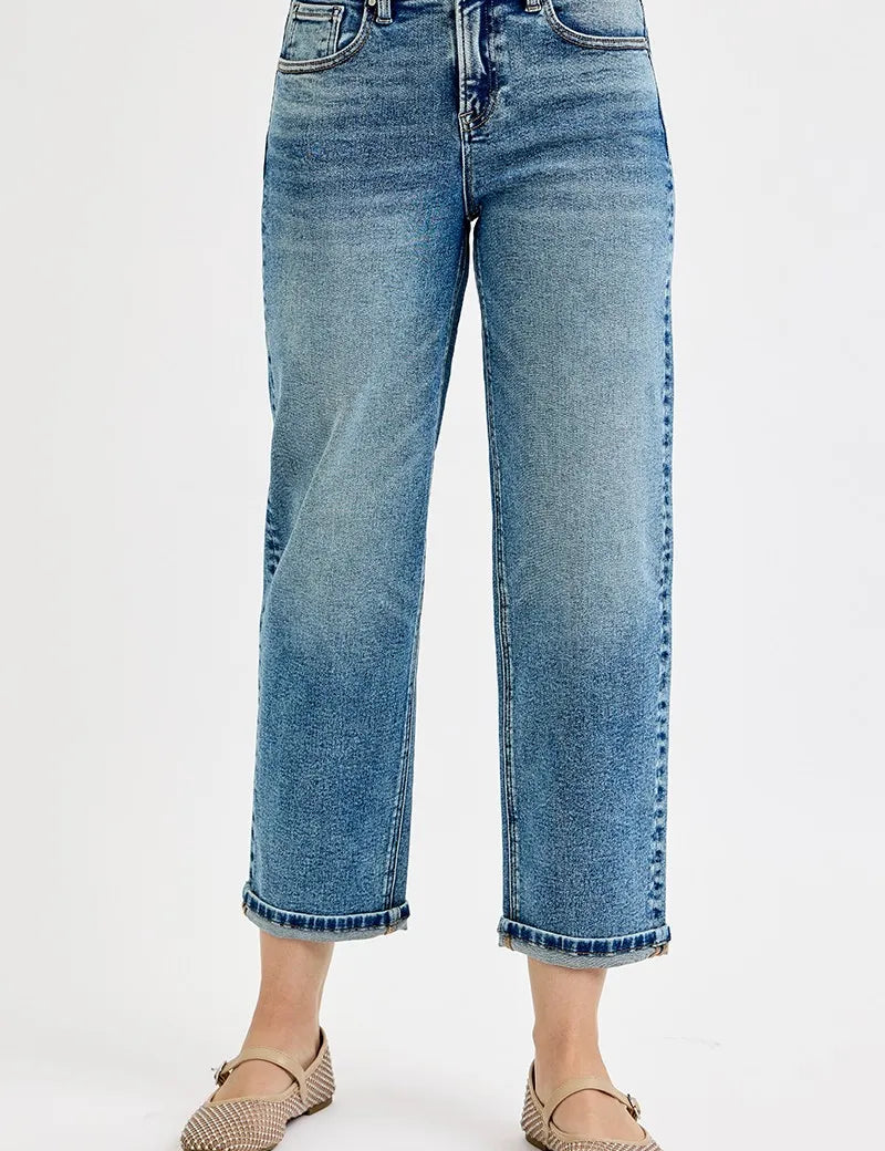 MEDIUM RISEN Full Size High Rise Crop Boyfriend Jeans Plus Size | Jeans Daverri Fashions