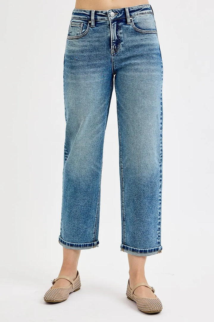 MEDIUM RISEN Full Size High Rise Crop Boyfriend Jeans Plus Size | Jeans Daverri Fashions