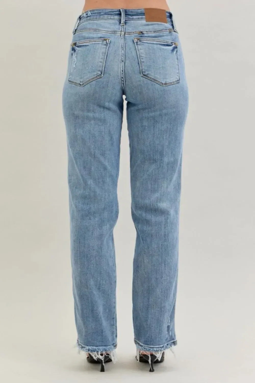 Judy Blue Frayed Hem Cell Phone Pocket Dad Jeans - DAVERRI FASHIONS