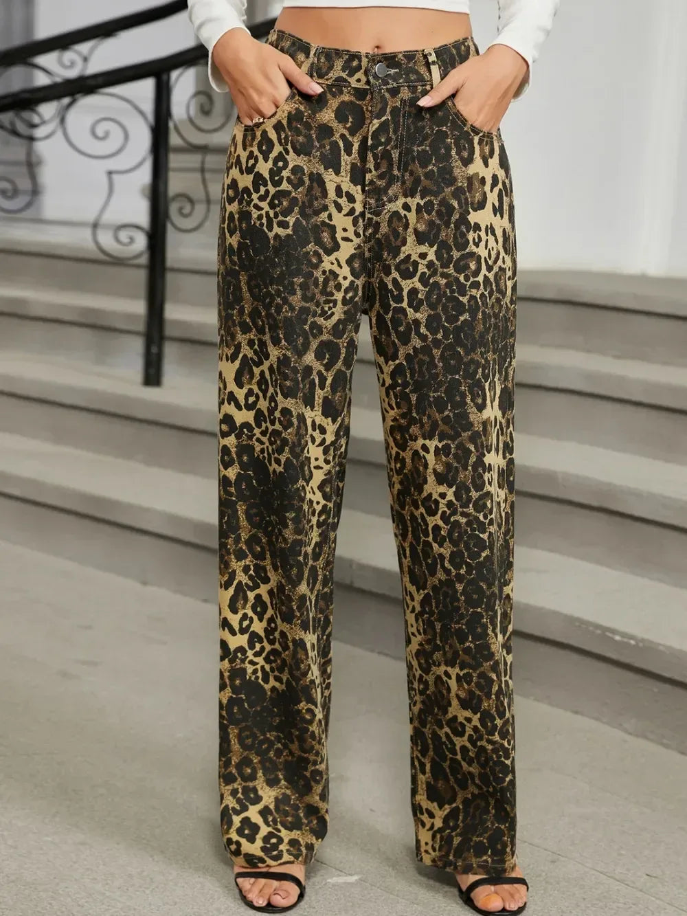 Leopard Jeans with Pockets - DAVERRI FASHIONS