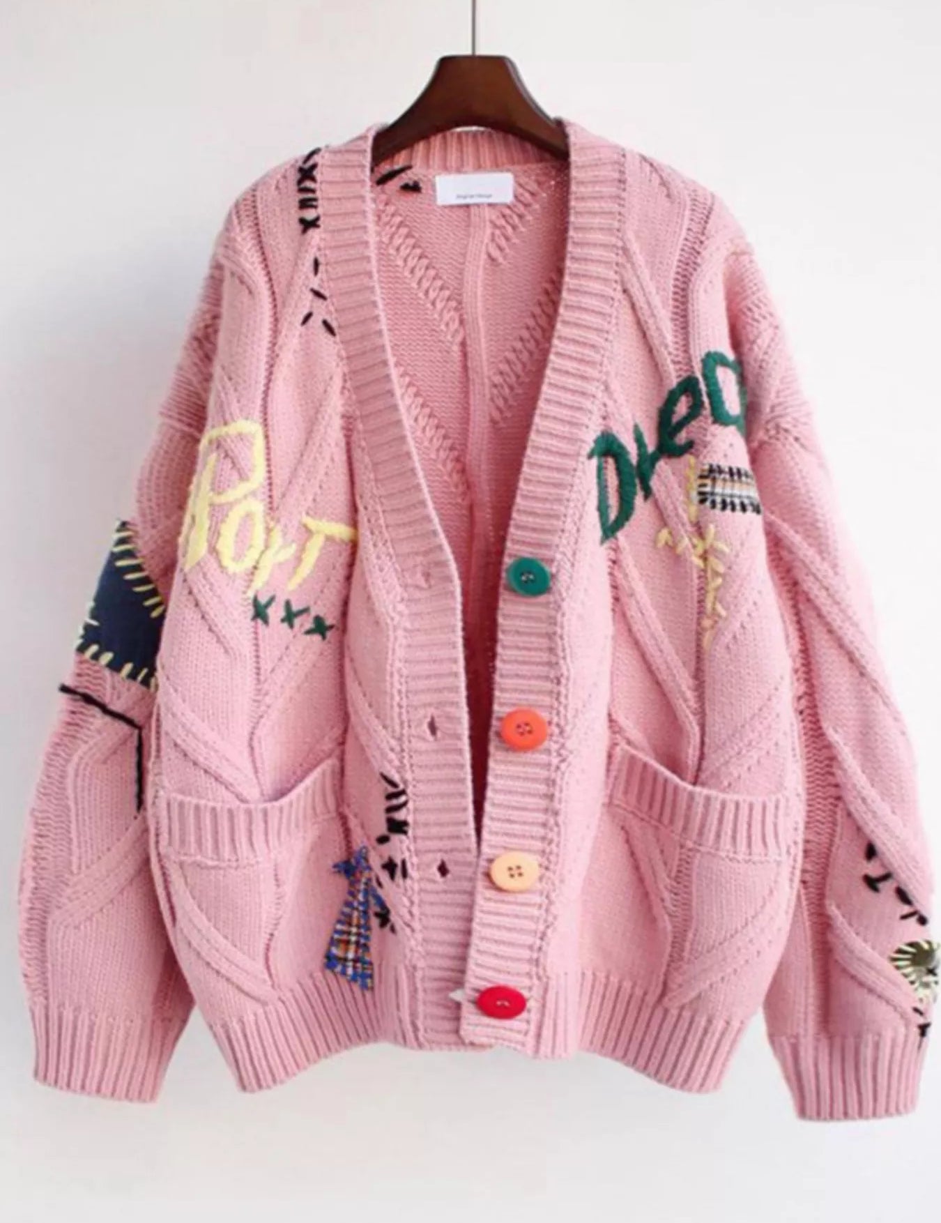 Dusty Pink One Size Cable Knit Button Up Cardigan | Cardigans Daverri Fashions