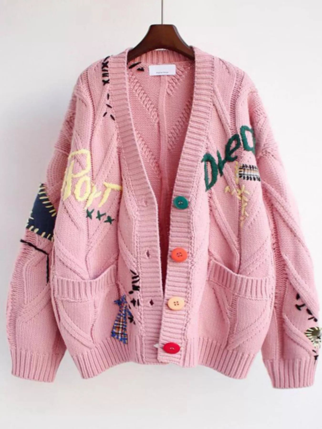 Dusty Pink One Size Cable Knit Button Up Cardigan | Cardigans Daverri Fashions