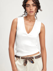 White Solid V-Neck Tank | Tank Tops Daverri Fashions