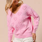 BiBi Valentines Heart Pompom V Neck Knit Top - DAVERRI FASHIONS