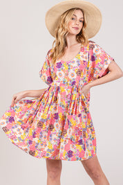 SAGE + FIG Floral Short Sleeve Babydoll Dress with Pockets Multi