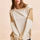 BiBi French terry color block sweatshirt in beige and tan, relaxed fit