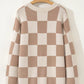 Cozy Daverri checkered knit baggy sweater with ribbed trim