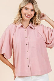 Mittoshop Airflow Short Bubble Sleeve Button Down Shirt