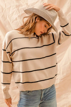 SO ME Stripe Crew Neck Basic Essential Sweater - DAVERRI FASHIONS