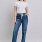 Judy Blue drawstring straight jeans with pockets, high-waisted blue denim